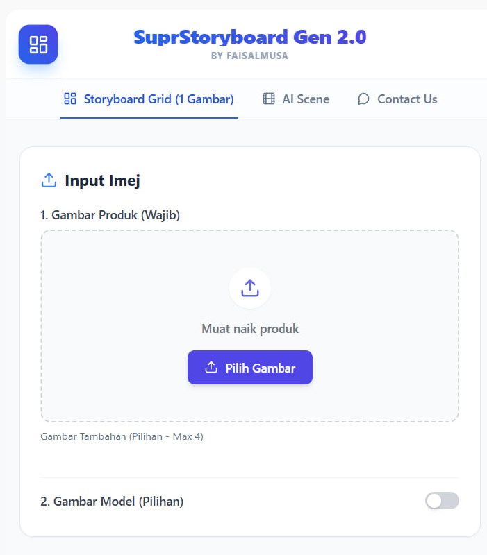 Interface SuprStoryboard Gen 2.0 — Storyboard Grid + Video Berscene + Prompt Video AI