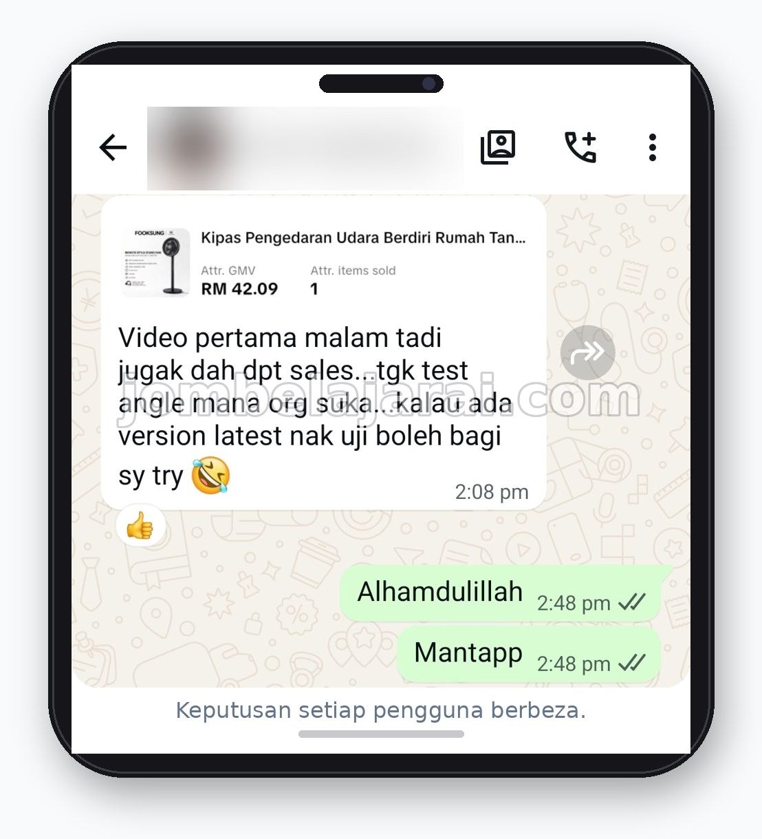 Testimoni video pertama dah dapat sales RM42 - kipas